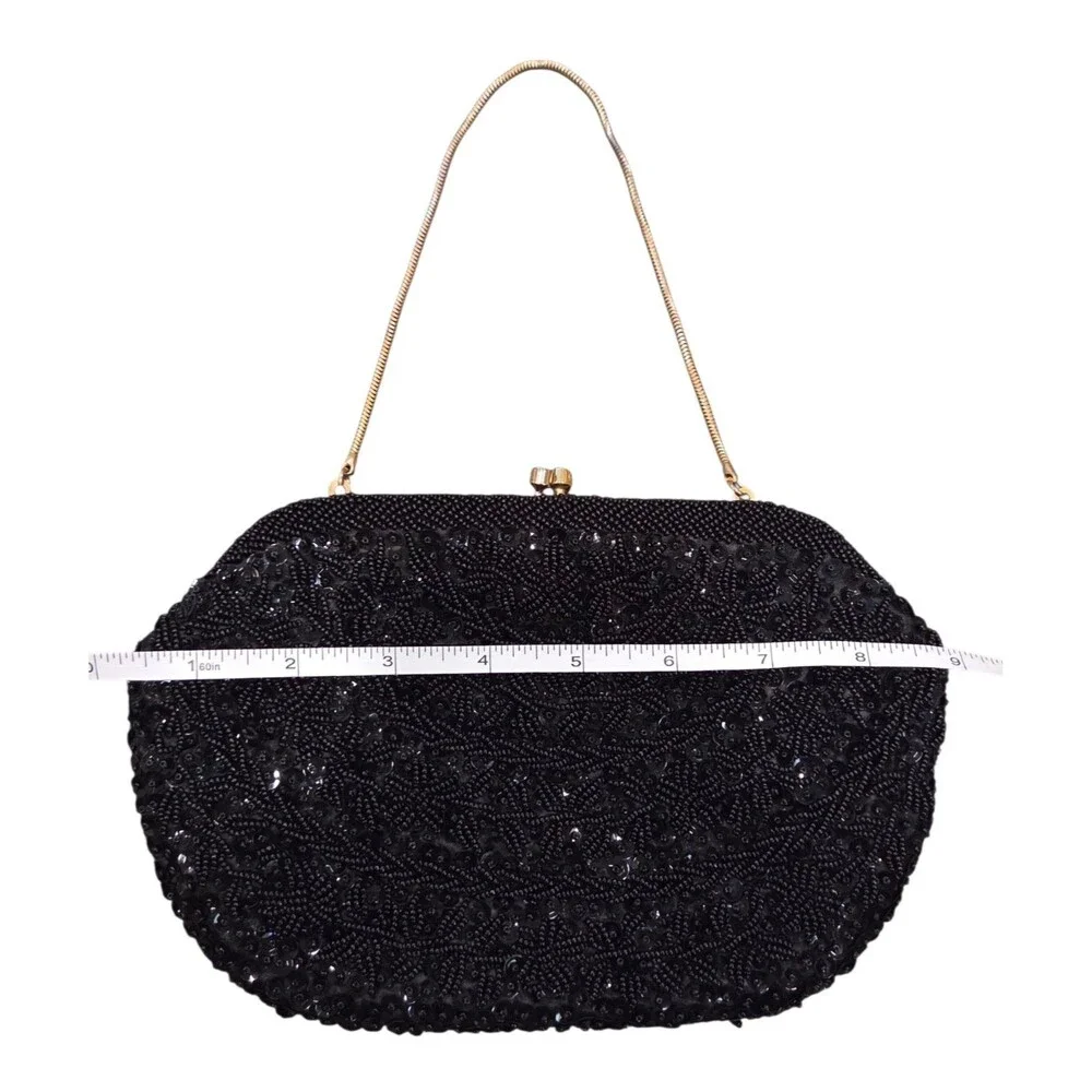 Vintage 50s/60s Whiting & Davis Black Beaded Evening Clutch